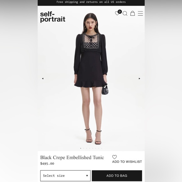 Self Portrait Black Crepe Embellished Tunic - Picture 1 of 1